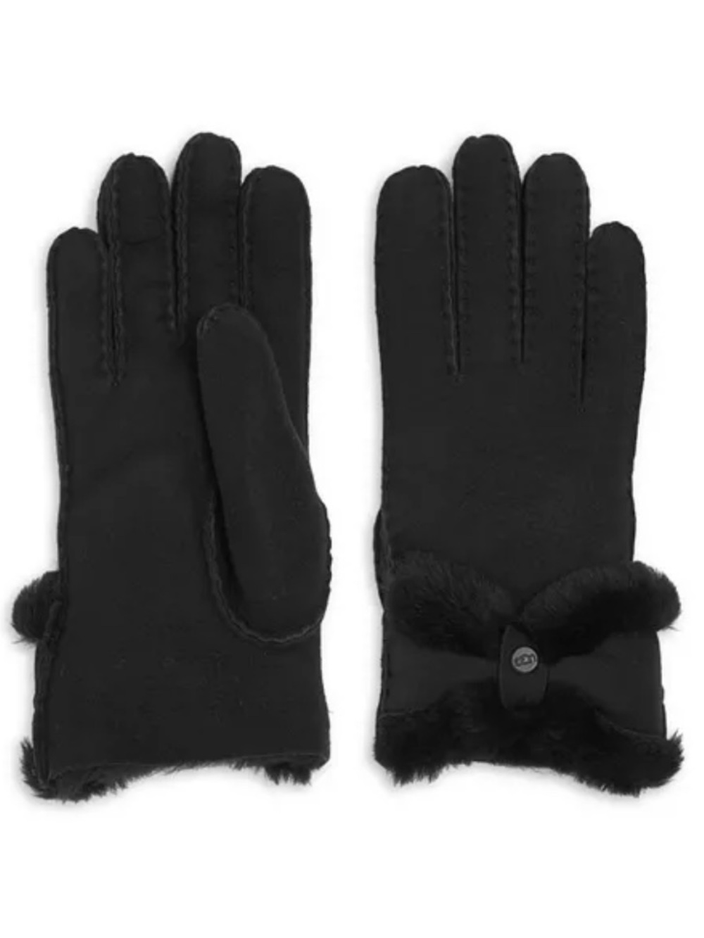 UGG Sheepskin Shearling Turned Bow Gloves - Black